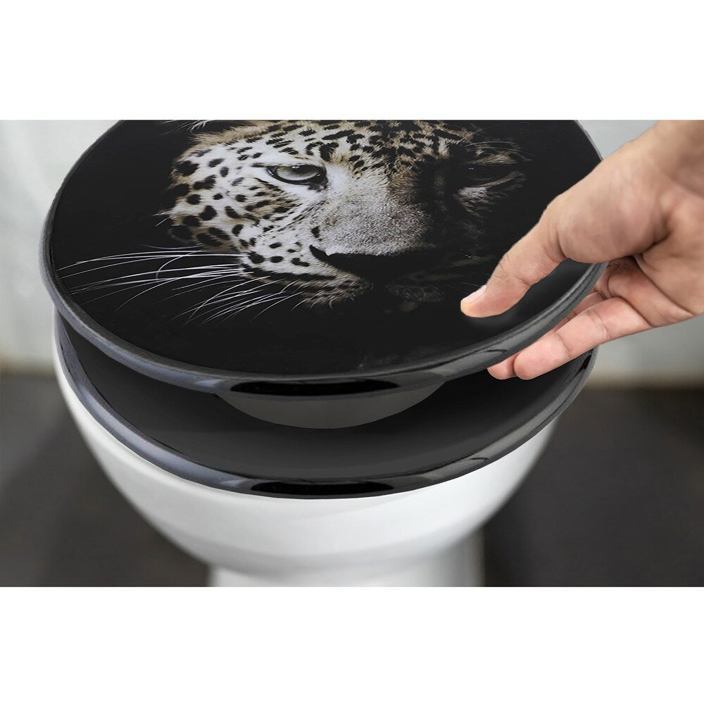 Black Elongated Toilet Seat With Leopard Print