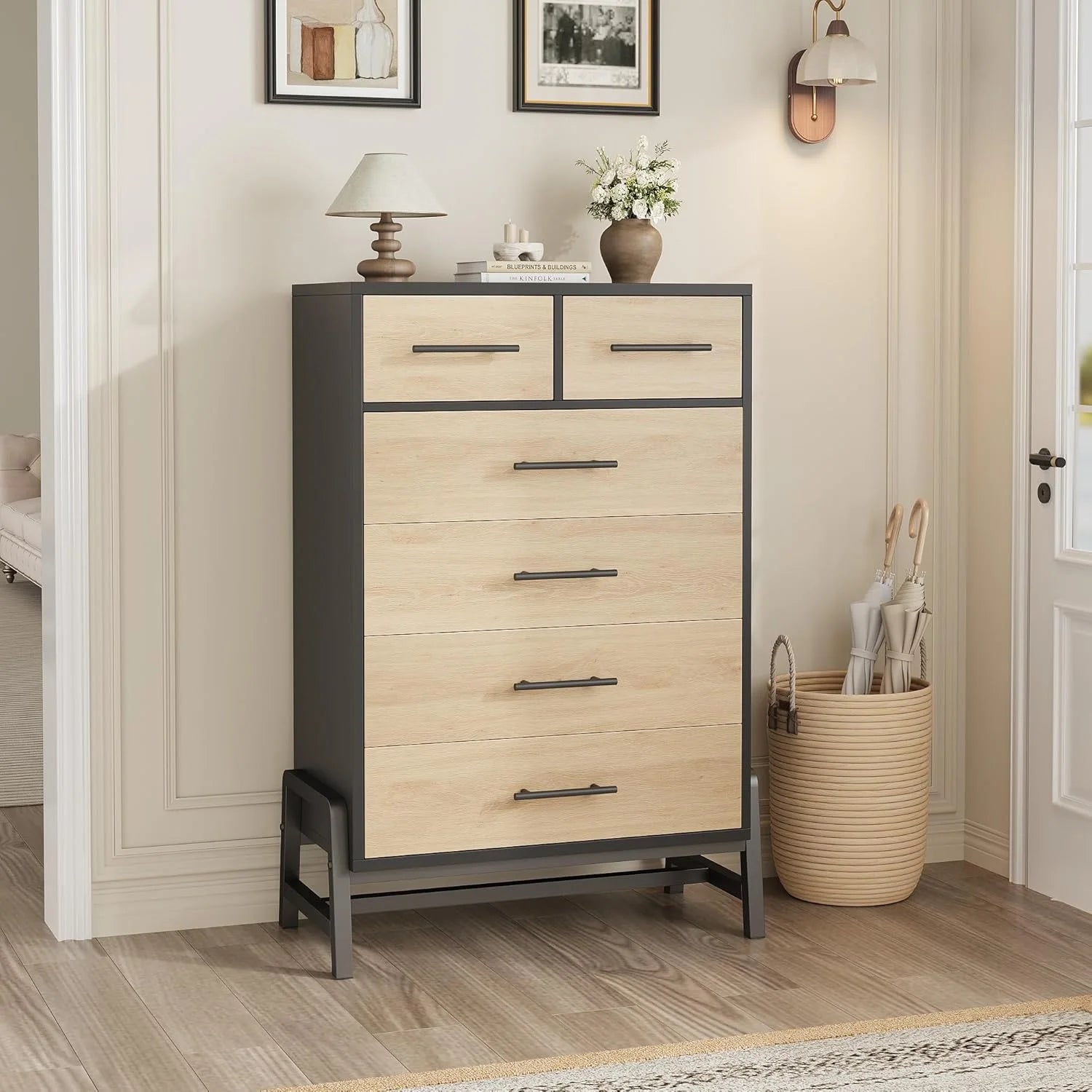 4+2 Dresser for Bedroom, Tall Drawer with Storage Freestanding, Wooden Closet Storage Chest