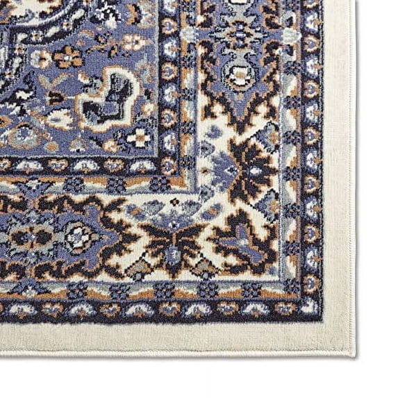 Premium Sakarya Traditional Medallion Area Rug, Ivory/Blue, 21"x35"