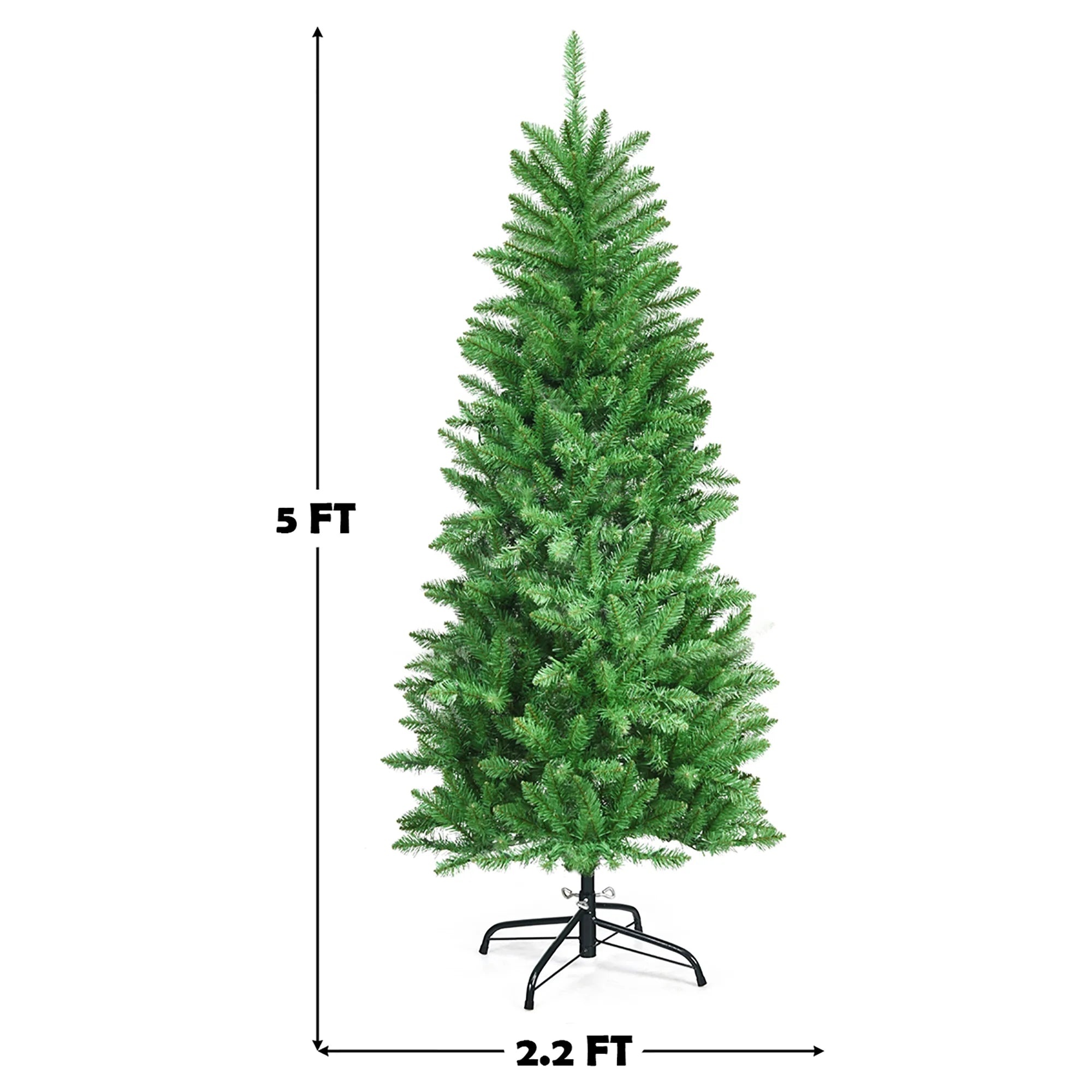 Pre-lit Artificial Pencil Christmas Tree Hinged Fir PVC Tree with 150 LED Lights