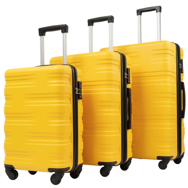 3 Piece Expandable Luggage Sets, ABS Hardside Suitcase with Spinner Wheels and TSA Lock, Yellow