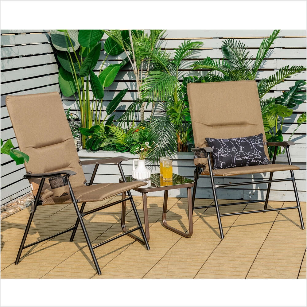 Patio Padded Folding Portable Chair Camping Dining Outdoor Beach Chair Brown