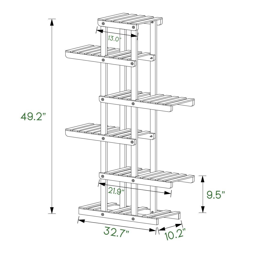 Wood 5 Tiers Plant Stand, Flower Shelf, Display Rack, Carbonized, for Indoor Outdoor