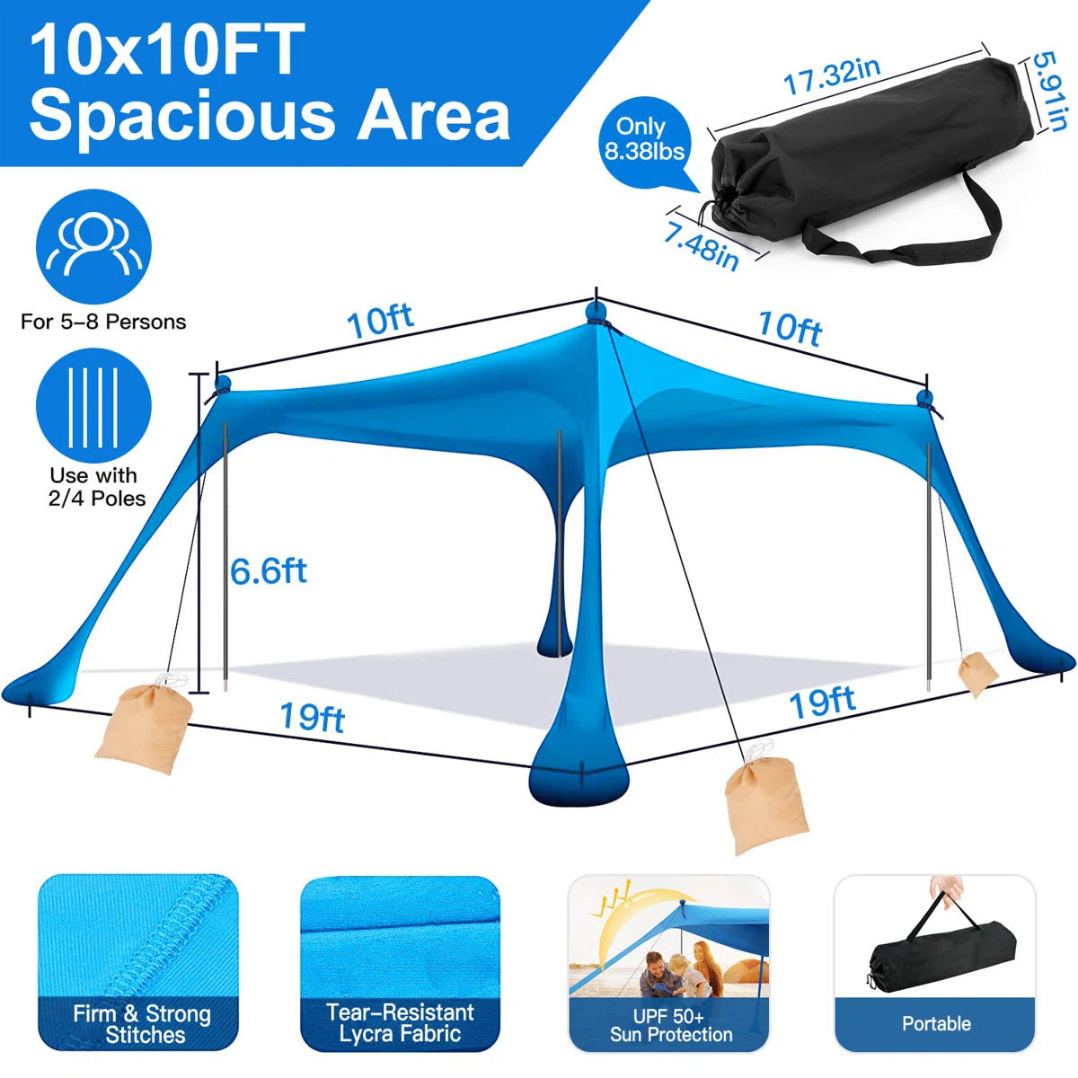 5-8 Person Beach Tent with Carry Bag