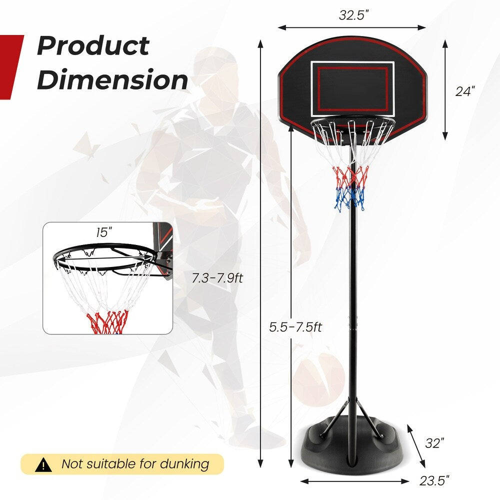 5.5 to 7.5 FT Adjustable Portable Basketball Hoop System