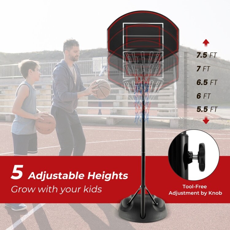 5.5 to 7.5 FT Adjustable Portable Basketball Hoop System