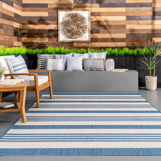 Blue Indoor/Outdoor Stripe Area Rug