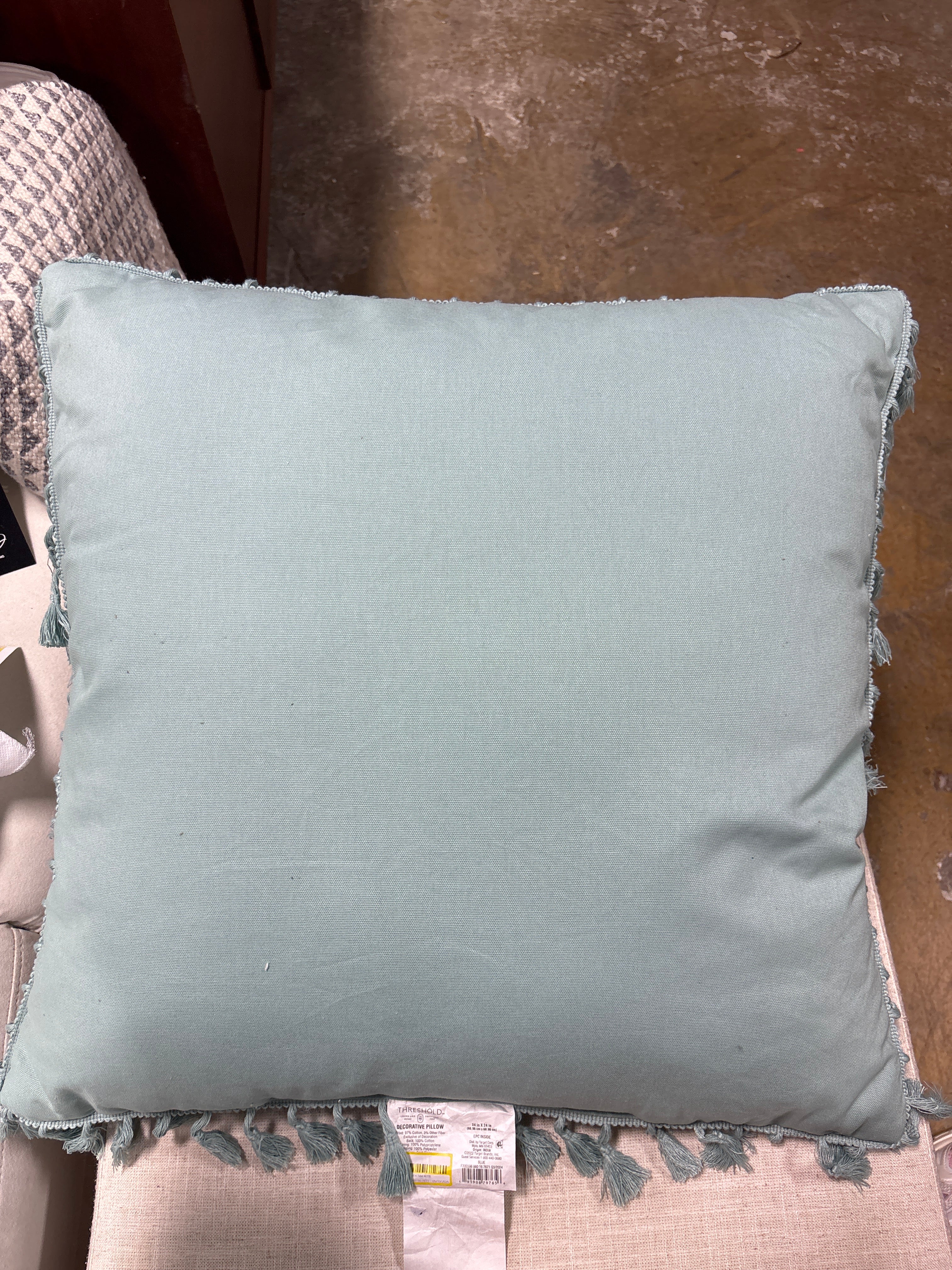 Euro Textured Slub Tassel Decorative Throw Pillow - Light Teal Blue SHOWROOM ITEM 🔴