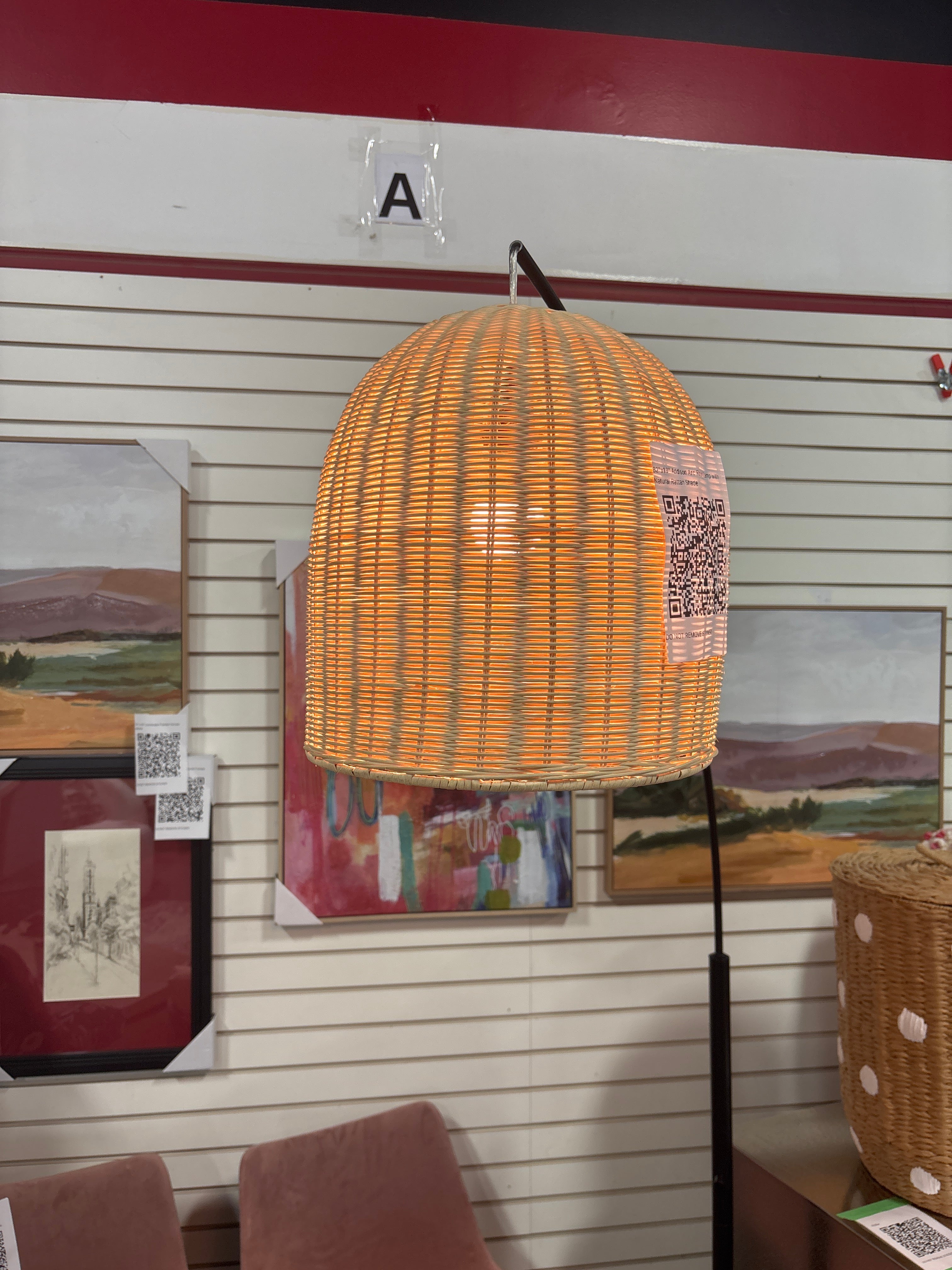 82"x13" Addison Arc Floor Lamp with Natural Rattan Shade SHOWROOM ITEM