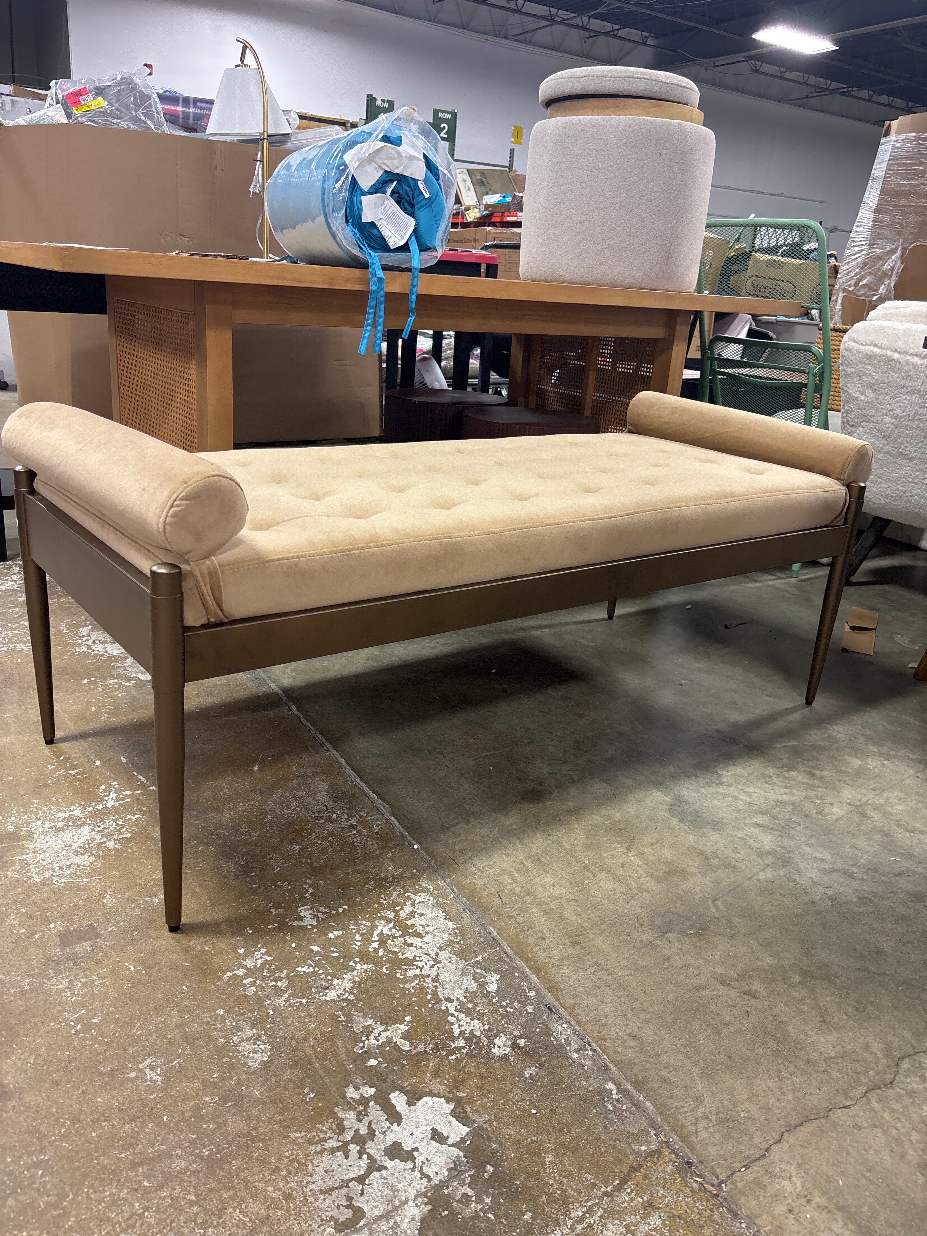 Bolster Tufted Bench - Beige SHOWROOM ITEM