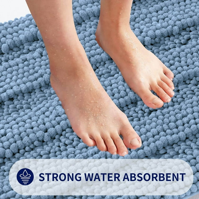 Bathroom Rugs Non-Slip Chenille Soft Striped Plush Bath Mat (Light Purple)