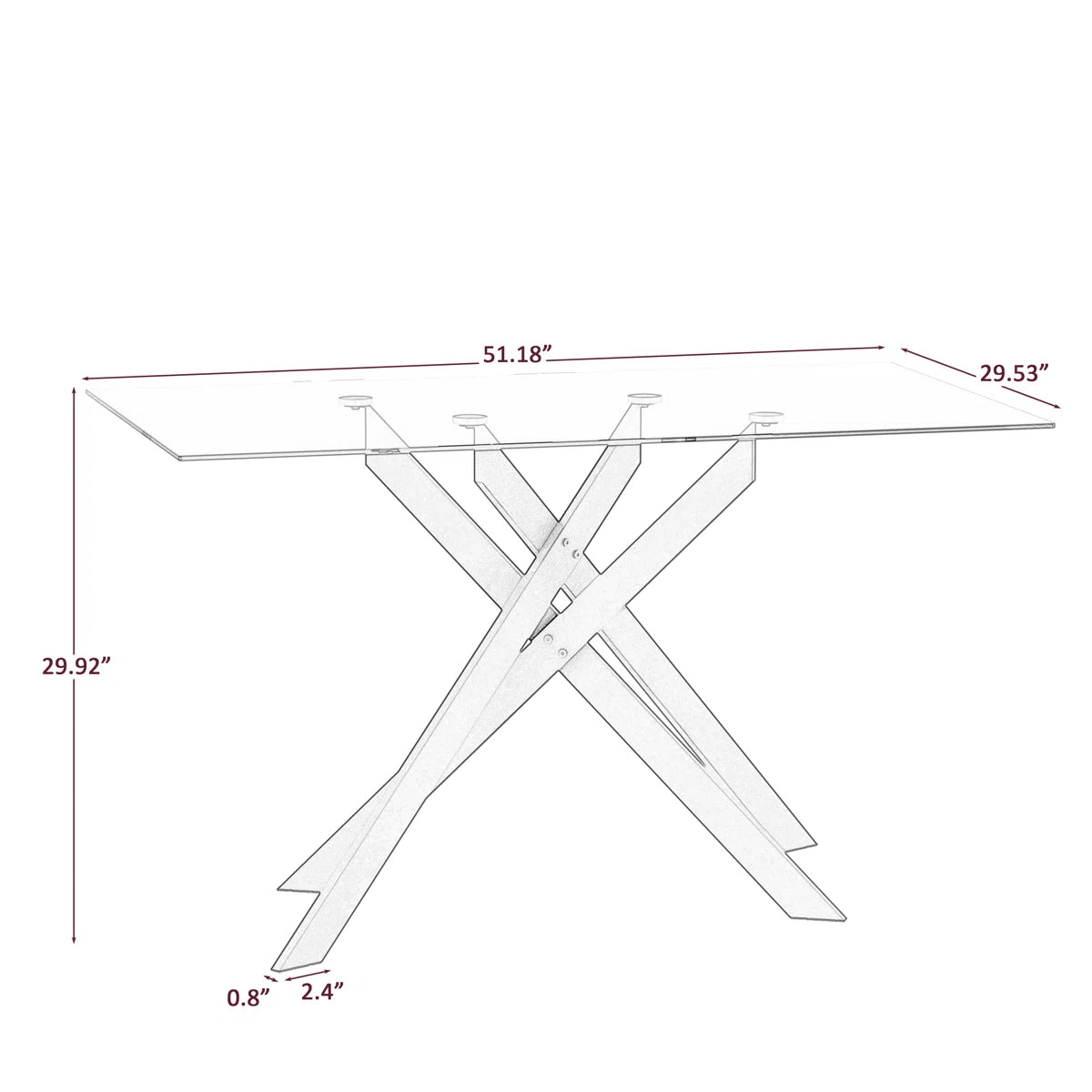 Rectangular Clear Tempered Glass Dining TABLE ONLY