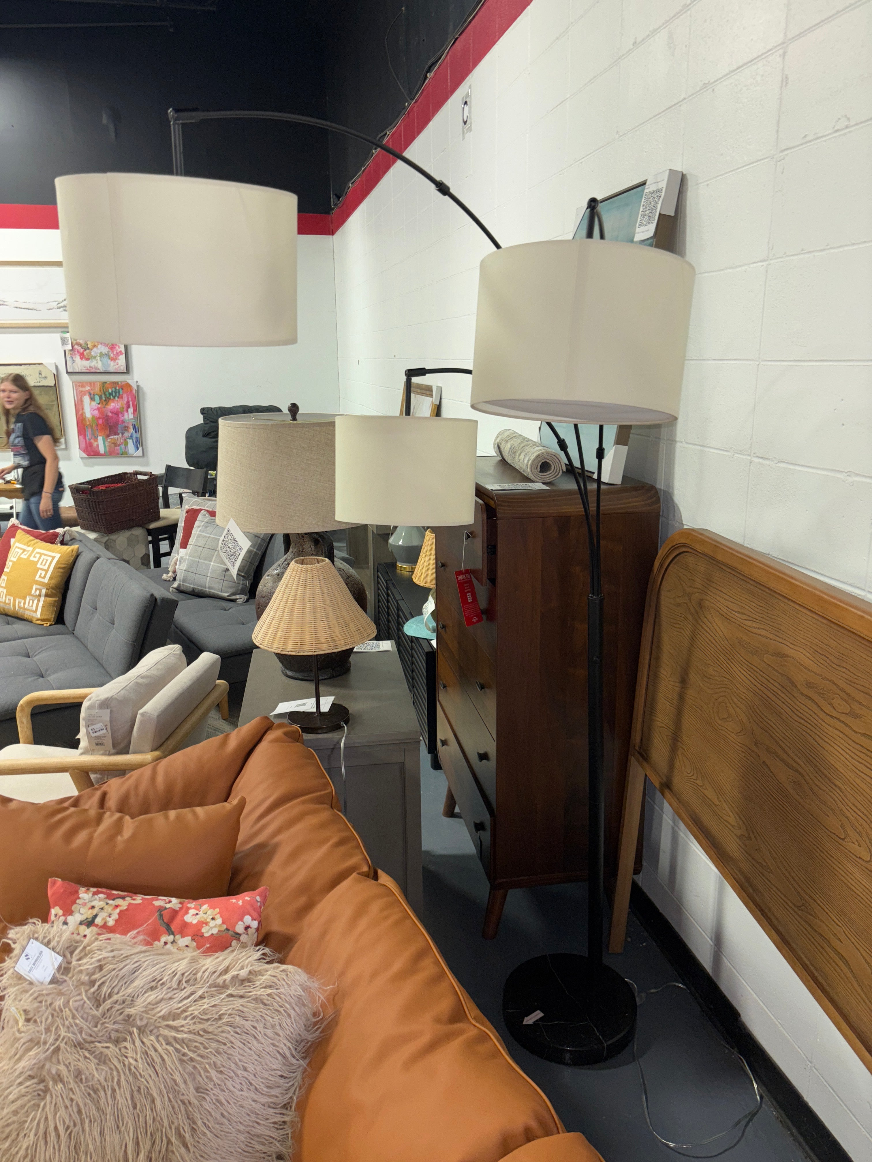 82"x56" Avenal 3-Head Shaded Arc Floor Lamp - Black SHOWROOM ITEM