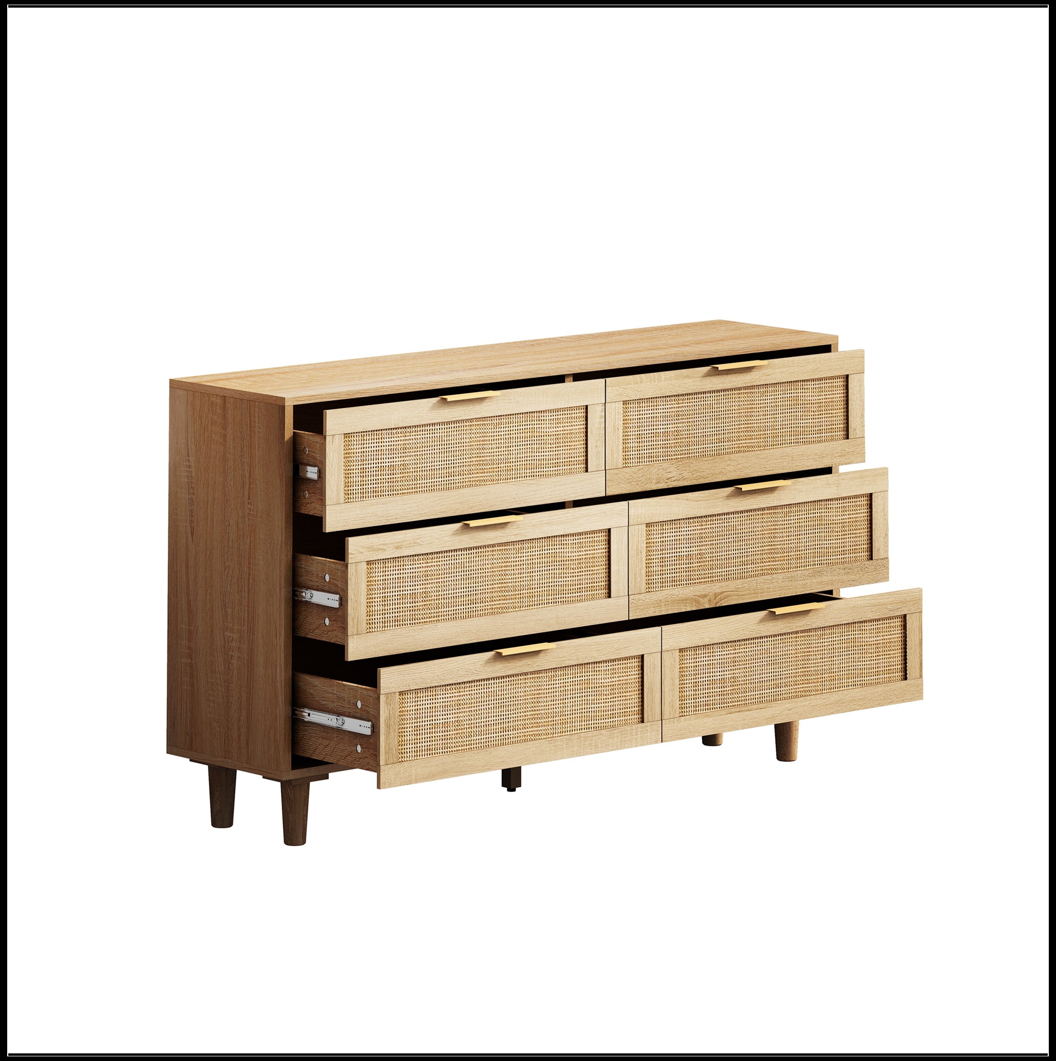 6-Drawers Rattan Storage Cabinet Rattan Drawer, Natural