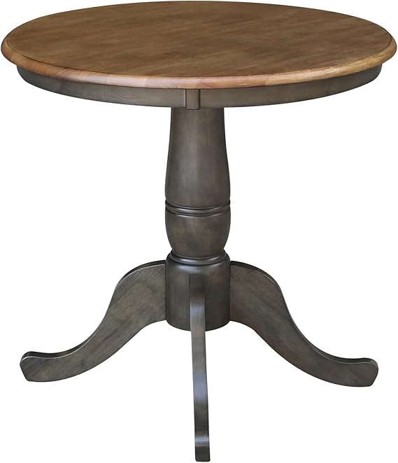 Hickory/Washed Coal Round Traditional Dining Table, Wood with Washed Coal Wood Pedestal Base