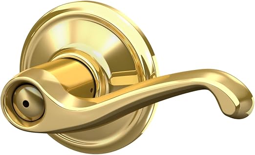 Flair Door Lever, Bed & Bath Privacy Lock, Bright Brass