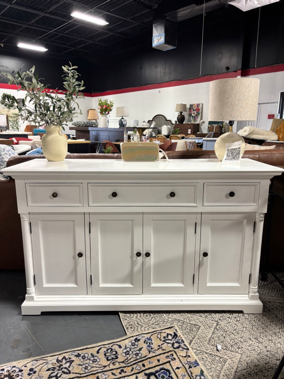 57" 3-Drawer Solid Wood Sideboard - White SHOWROOM ITEM
