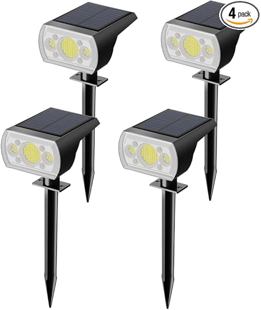 4 Pack Solar Spotlight Outdoor, lumens Solar Outdoor Lights Waterproof, olar Lights Outdoor Waterproof Landscape Spot Lights Wall Garden Lights for Yard Outdoor Solar Lights