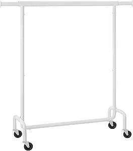 Clothes Rack with Wheels, Heavy-Duty Garment Rack with Extendable Hanging Rod, Chrome-Plated, Matte White