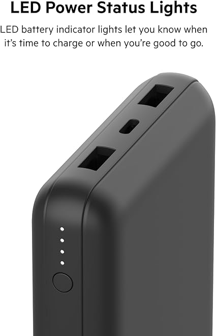 BoostCharge USB-C Portable Charger 20k Power Bank w/ 1 USB-C Port and 2 USB-A Ports with USB-C to USB-A Cable for iPhone 15, 15 Plus, 15 Pro, 15 Pro Max, Samsung Galaxy S24, & More - Black