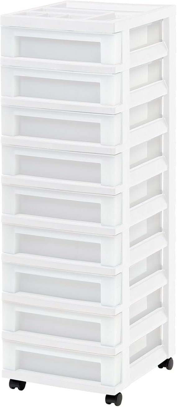 9-Drawers White Rolling Plastic Storage Drawer Cart