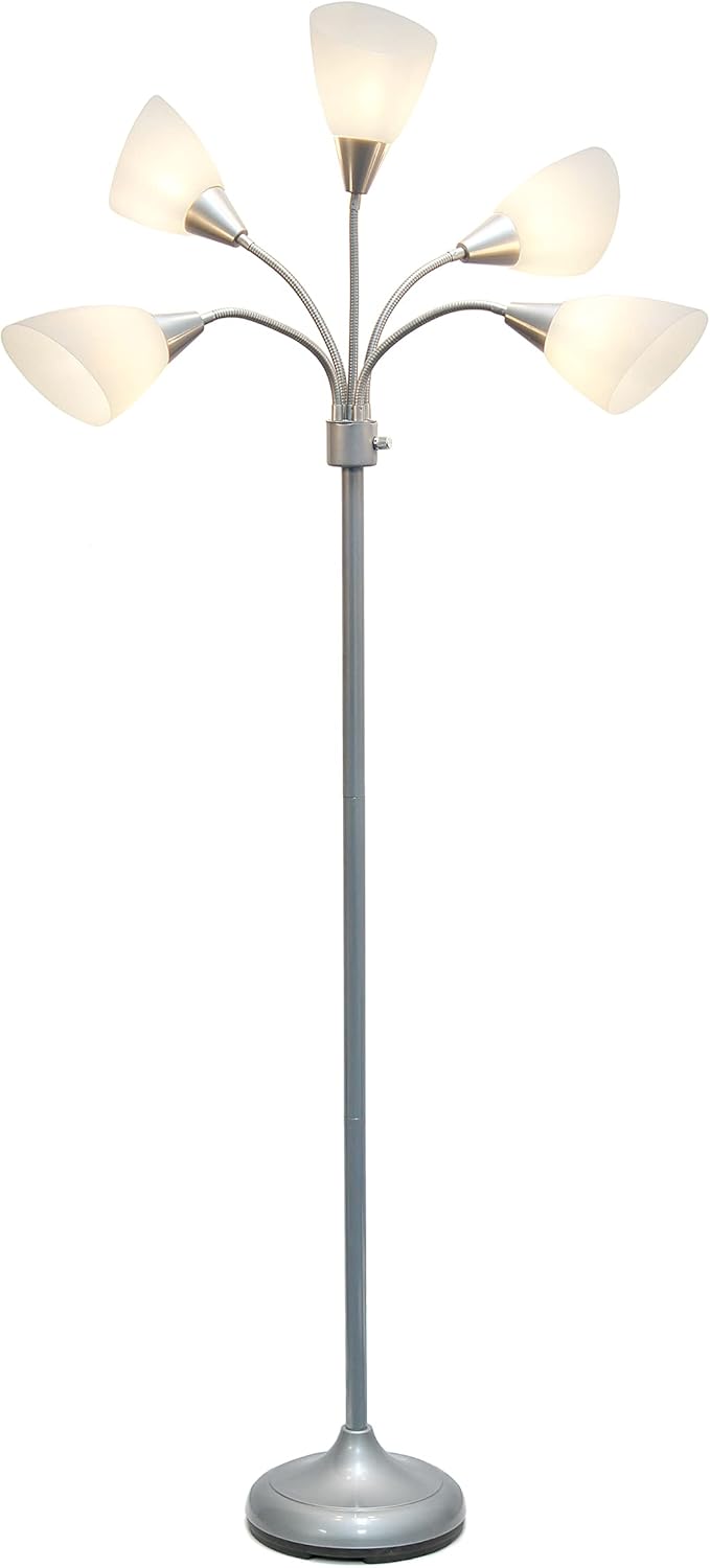 5 Head Floor Lamp White Silver Finish
