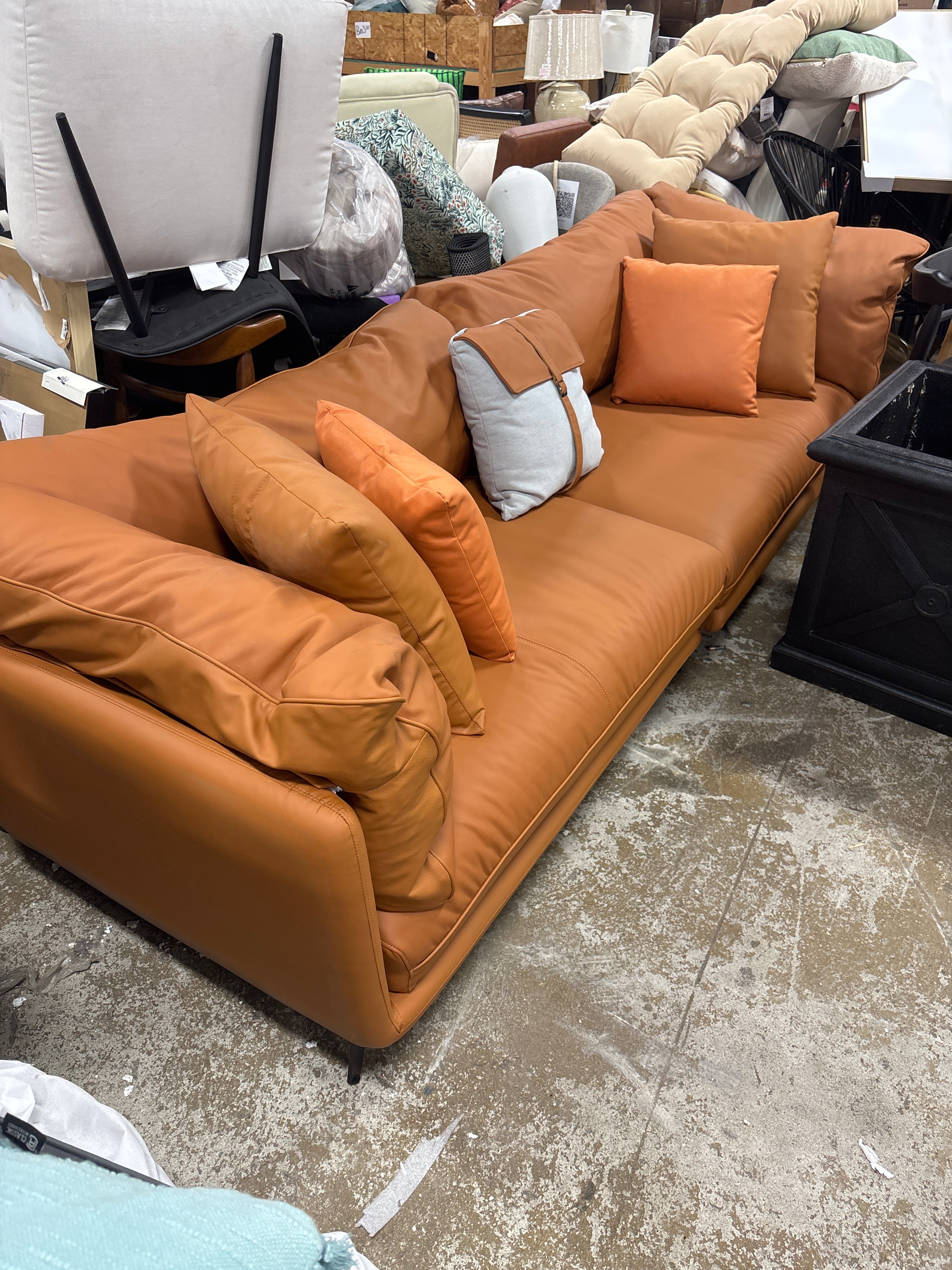 101" Orange Genuine Leather Standard Sofa SHOWROOM ITEM