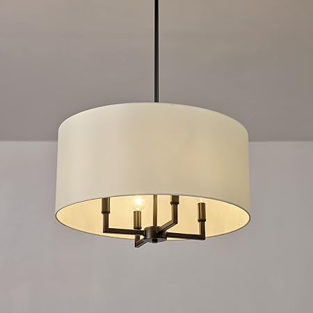 4-Light Chandelier, Matte Black, Beige Fabric  for Dining Room, Ceiling Light Fixture, Lights for Room Décor, Bulb Not Included
