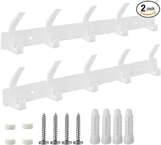 2 Pack Coat Rack Wall Mount with 5 Double Hooks for Hanging Heavy Duty, Thick Metal Rust Resistant Coat Hooks, Towel Clothes Jacket Coat Hanger, Hat Rack for Wall (White)