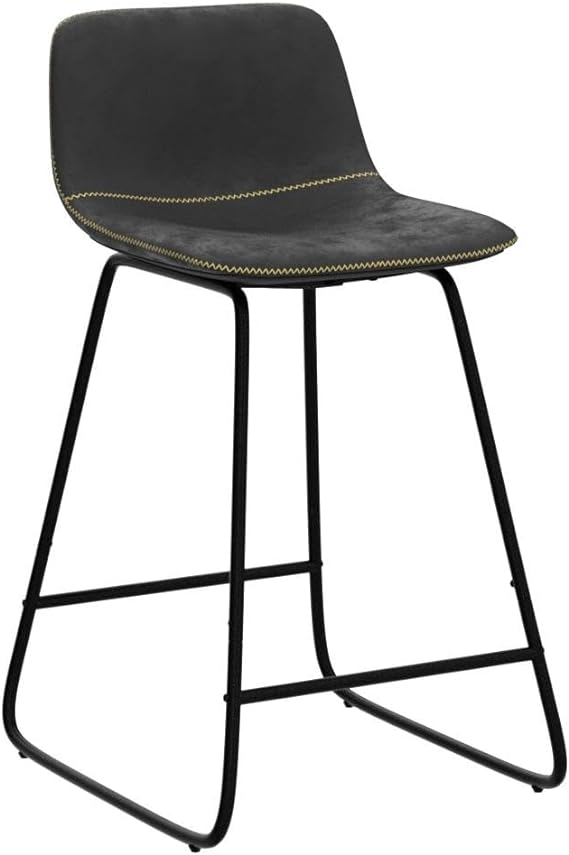 Bar Stools Set of 3, ALX Faux Leather Barstools, Modern Counter Height Stools with Back and Metal Legs, Armless Counter Chairs for Kitchen Island, Black