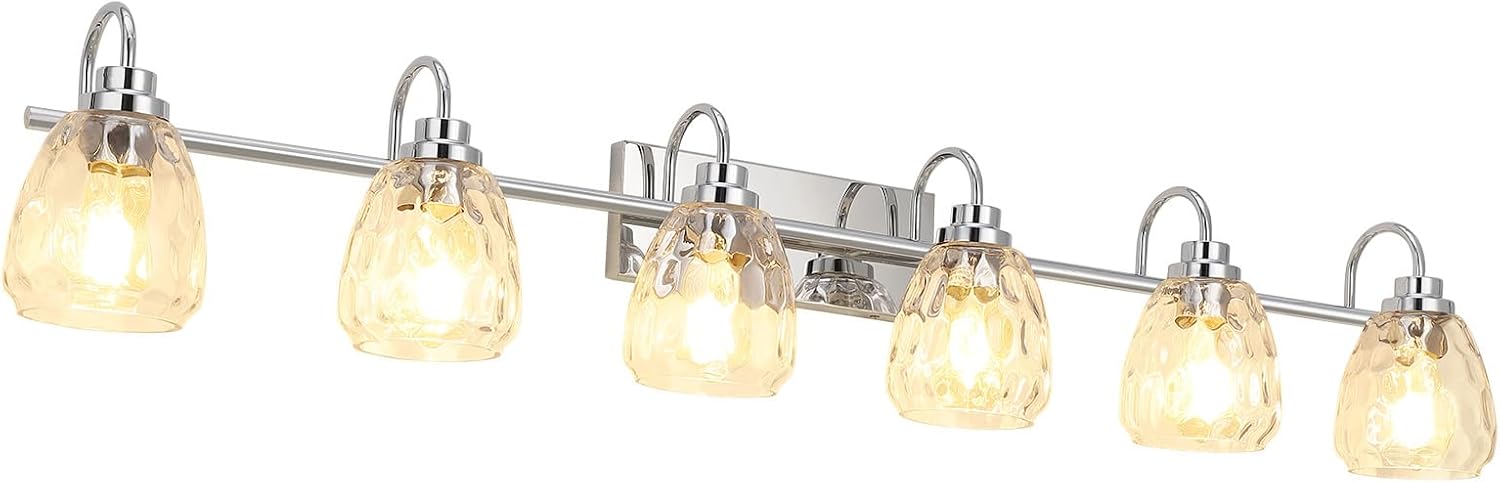 Modern Glass Bathroom Vanity Lights Chrome Fixtures Crystal Wall Mount, 5 Lights