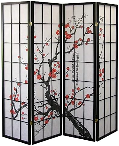 4-Panel Blossom Screen Room Divider, Black