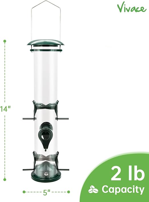 Bird Feeder, 2 Pack Classic Tube Bird Feeders for Outdoors Hanging Bird Feeder with 6 Feeding Ports, 2LB Seed Capacity Wild Bird Feeders