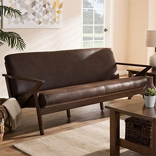 Bianca Faux Leather Sofa in Walnut/Black