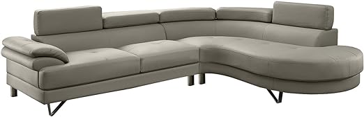 Bobkona Isidro Faux Leather sectional, Light Grey