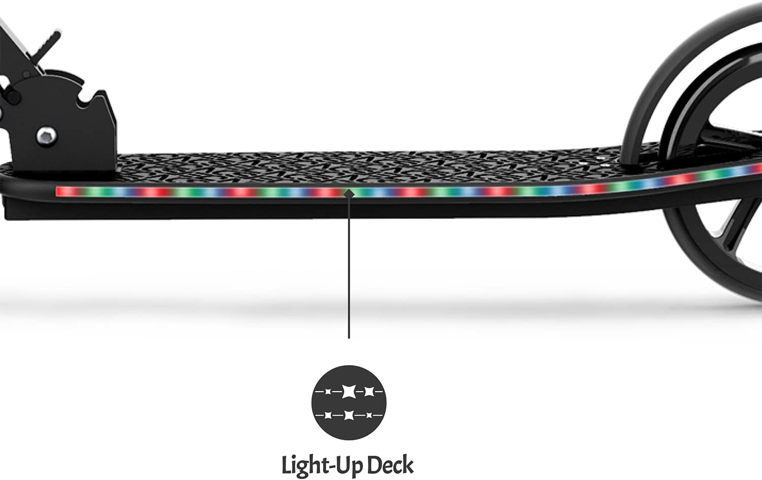 Jupiter Jumbo Teen 2-Wheel Kick Scooter, Includes LED Lights on Stem And Deck, 7 Preprogrammed Light Patterns, Sturdy Wide Deck, Rear Brake, Easy-Folding Mechanism, Ages 8+ Black