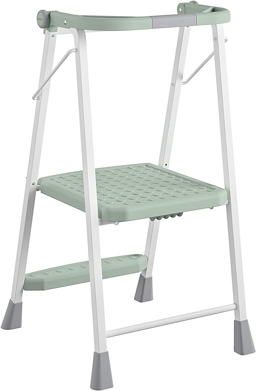 2-Step Kitchen Stepper Adult Folding Step Stool, Kids Folding Stepper, Green