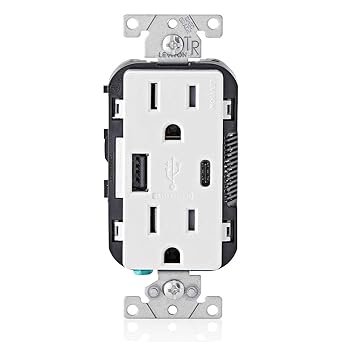 15 Amp Decora Type A and C USB Charger Tamper-Resistant Outlet, White