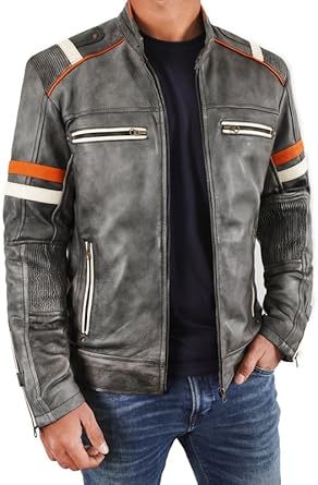 Black Leather Jacket Men - Black Real Lambskin Mens Motorcycle Jacket