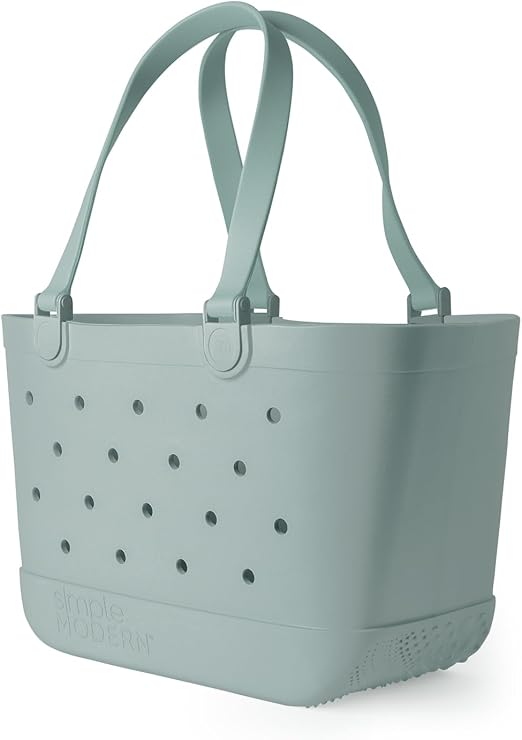 Beach Bag Rubber Tote | Waterproof Large with Zipper Pocket, Pool Boat, Groceries, Sports | Getaway Bag Collection | Sea Glass Sage