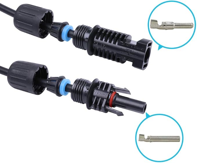 Solar Panel Extension Cable with Male and Female Connectors, 1 Pair (Red and Black)