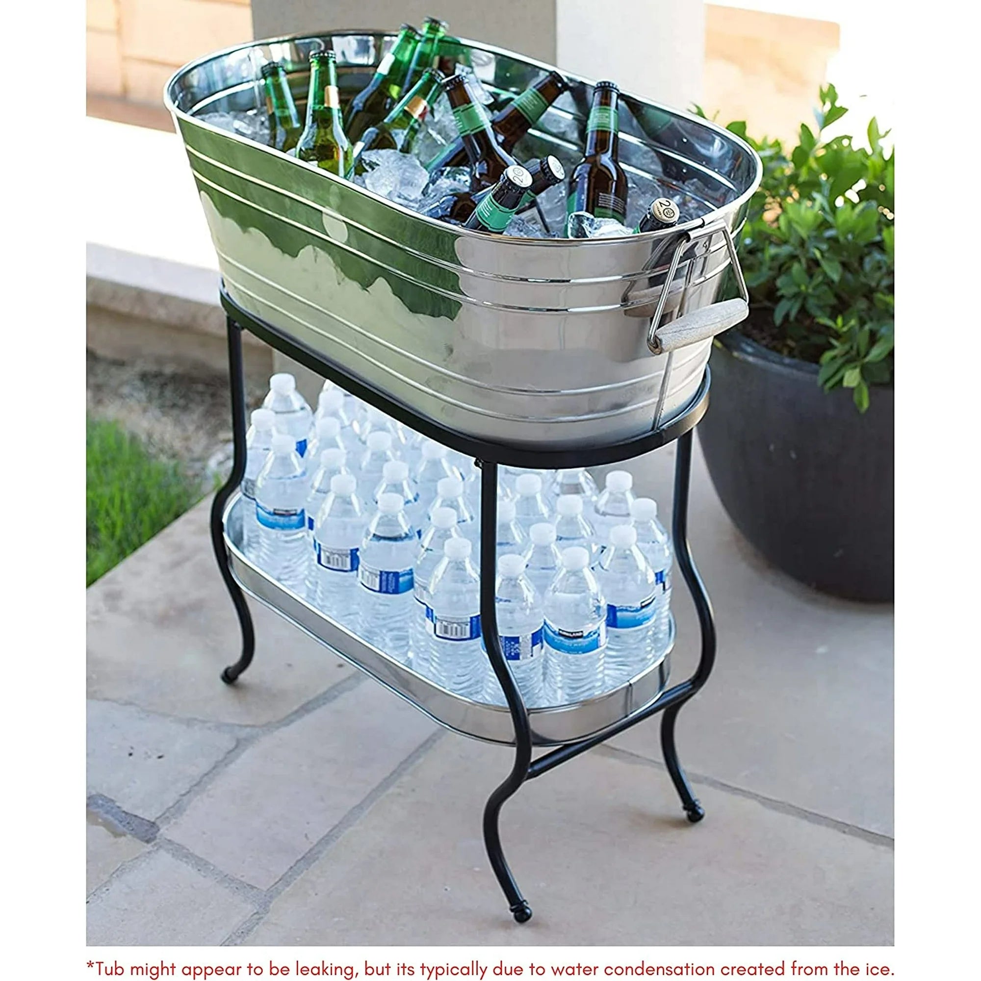Steel Galvanized Beverage Tub with Stand and Drip Pan Tray - Oval shape