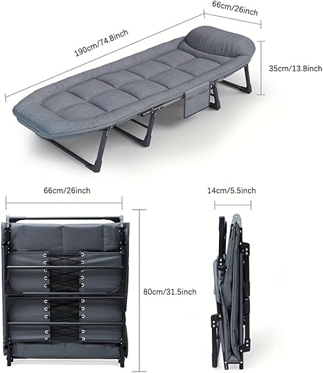 1pc Deluxe Sleeping Cot Bed, 6 Adjustable Positions, Portable & Foldable Folding Cots for Sleeping with Pillow, Heavy Duty Sturdy Frame, for Camp, Travel, Beach, Patio