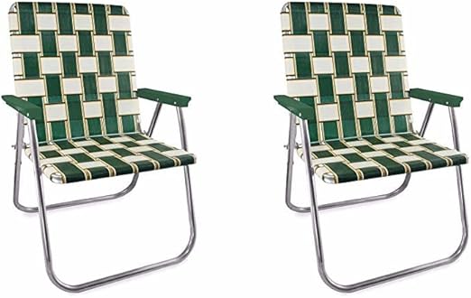 Outdoor Chairs for Camping. Made with Lightweight Aluminum Frames and UV-Resistant Webbing. Folds for Easy Storage 2 - Pack (Charleston with Green Arms, Magnum)