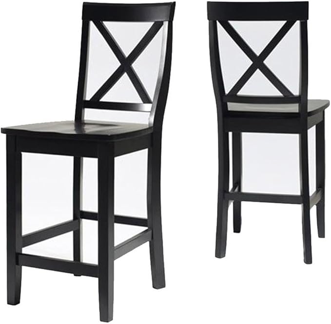 24" Transitional Wood X-Back Counter Stool in Black (Set of 2) SHOWROOM ITEM
