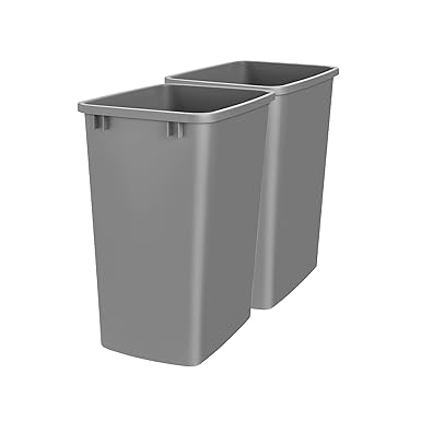 Polymer Replacement Trash Bin Recycle Waste Garbage Container for Kitchen Cabinet Pullouts, Silver, 2 Pack,