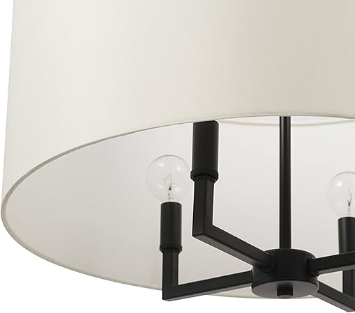 4-Light Chandelier, Matte Black, Beige Fabric  for Dining Room, Ceiling Light Fixture, Lights for Room Décor, Bulb Not Included