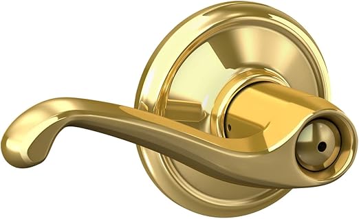 Flair Door Lever, Bed & Bath Privacy Lock, Bright Brass