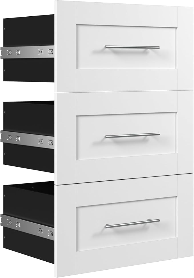 Pur 3 Drawer Set for Wardrobe Organizer in White, Closed Storage for Walk-in Closet, Bedroom, Kitchen or Entryway