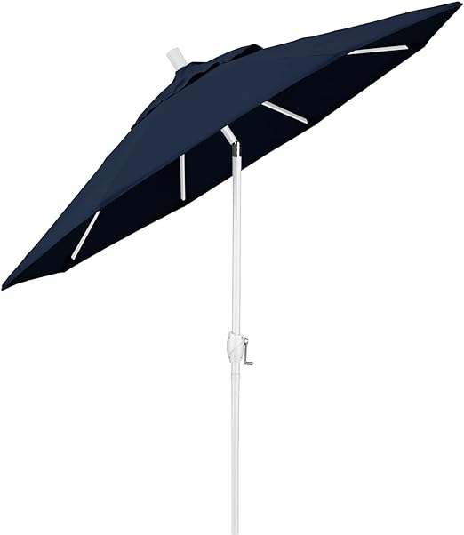 Round Aluminum Market Umbrella, Crank Lift, Push Button Tilt, White Pole, Navy Blue Olefin
